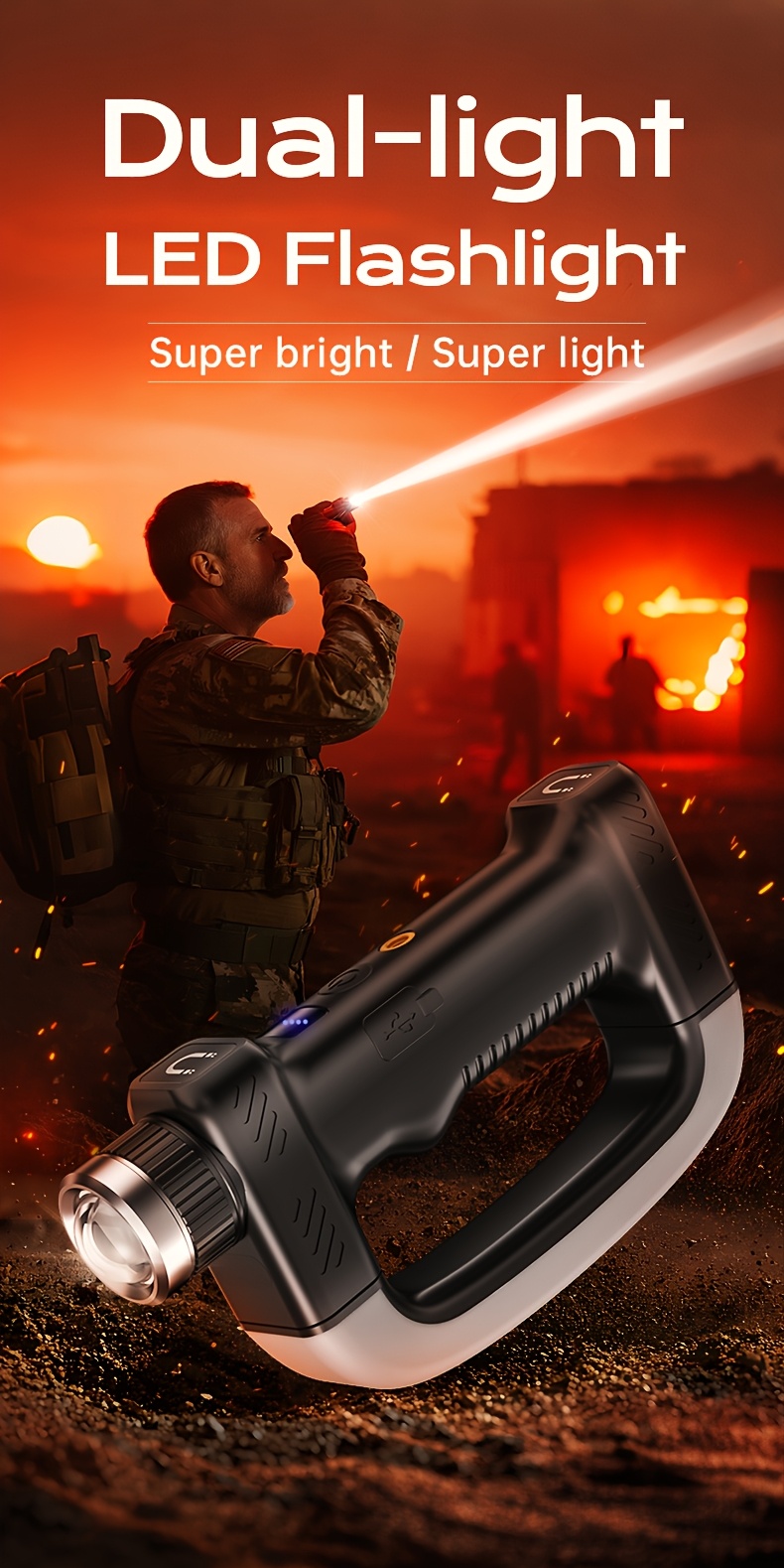 1pc black skt explorer multi functional   flashlight with side cob floodlight work light with 2pcs magnetic suitable for patrol night fishing hiking climbing emergency lighting maintenance etc dual white and red light   Product details 0
