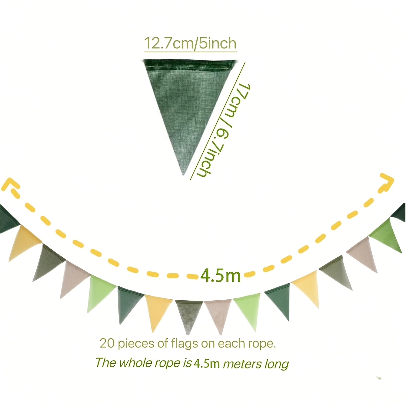 4.5m Green Themed Pennant, 20 Flags, Multicolor Linen Triangle Pennants, Bunting, For 's Day, Ramadan, Easter, Eid, Valentine's Day, Easter, Wedding Celebration Banquet Indoor Hanging Decor