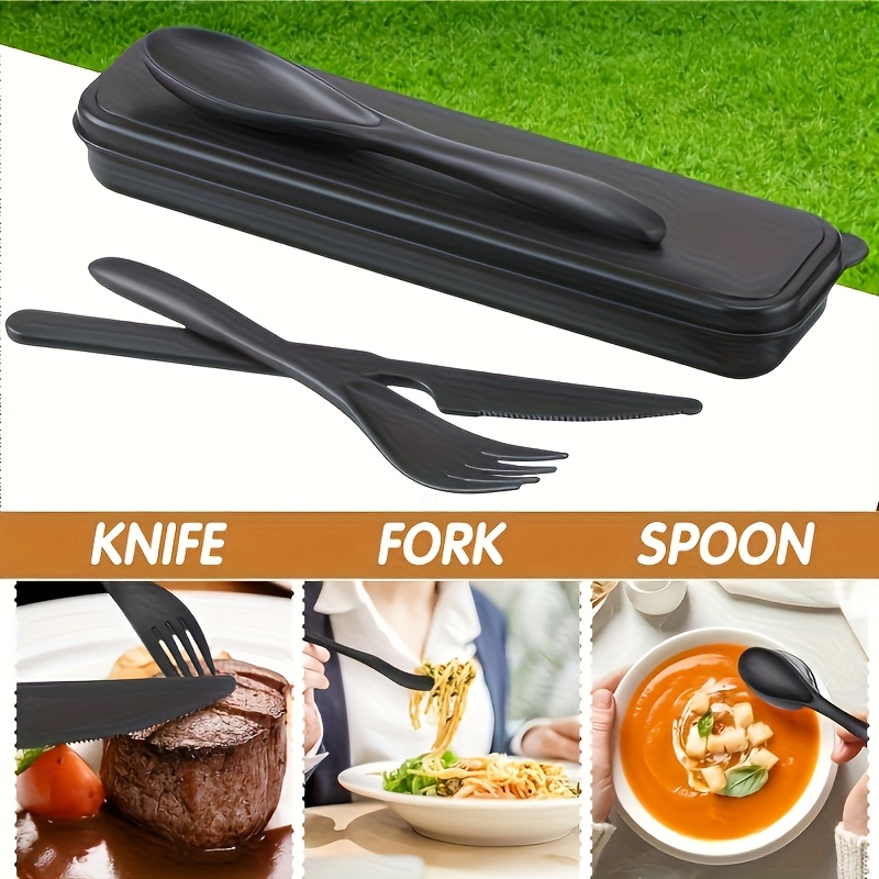 3-In-1 Camping Cutlery Set with Storage Box, Reusable Tableware