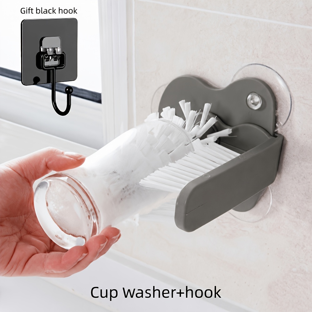TEMU 2pcs, 1 Cup Washer And 1 Hook, Suction-mount 2-in-1 Bottle And Brush, Heavy-duty Sink And Counter Cleaner For Cups, Mugs, Tumblers - Household