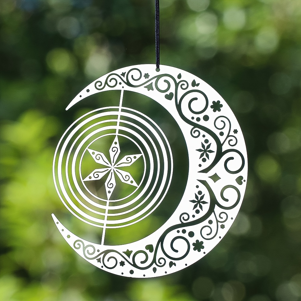 

Stainless Steel Moon & Flower Wind Spinner - 3d Design With , Bird Repeller For Garden And Yard Decor, No Battery Needed, Christmas Decor