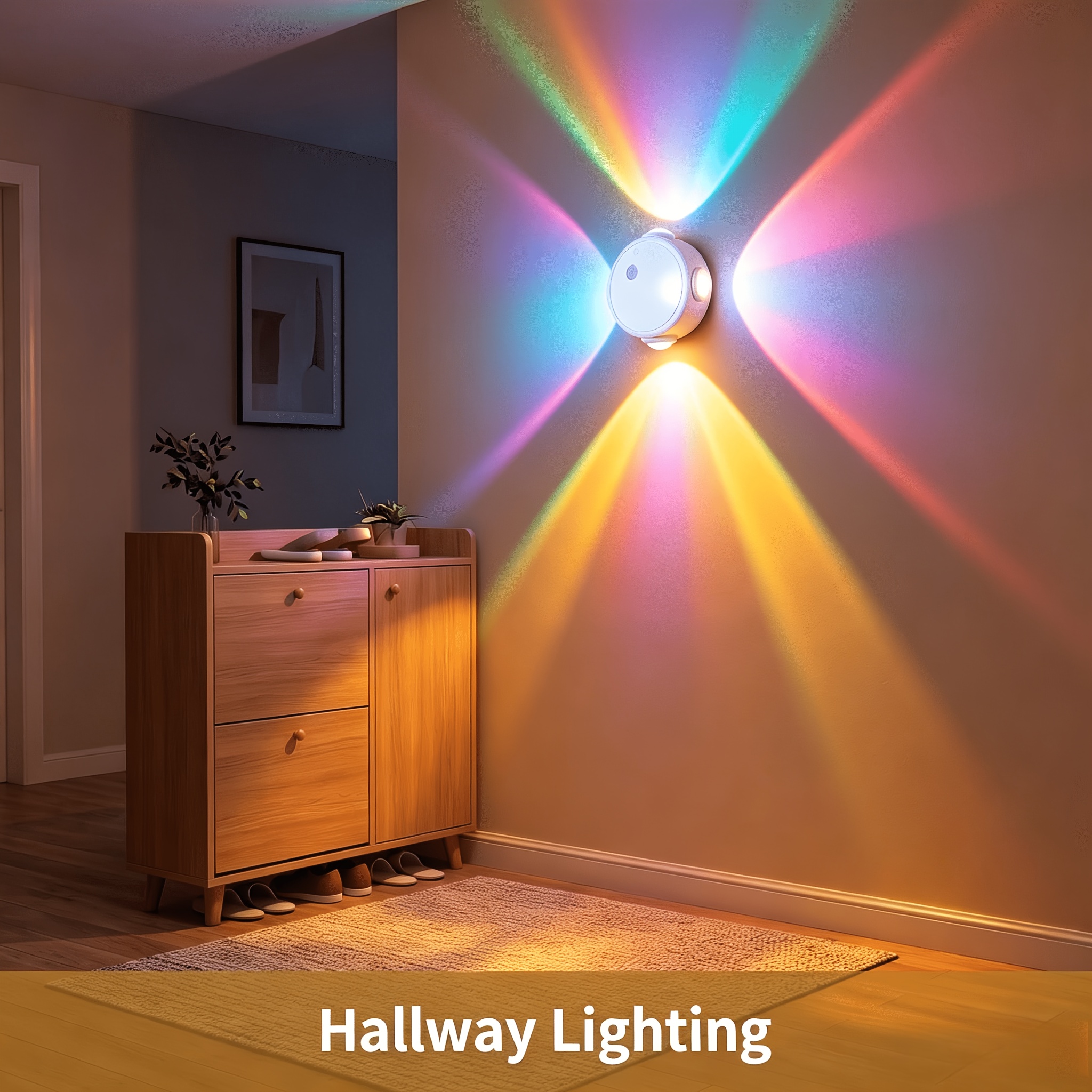 TEMU Rgb Activated Motion Sensor Night Light, Magnetic Wall Lamp With 360° Lighting, Type-c Fast Charging, For Hallway, Closet, Bedroom, Stairs, And
