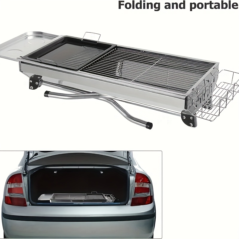 Grand barbecue de luxe pour les rassemblements à domicile et le camping, doté d'un grand gril en acier inoxydable, d'un barbecue portable pliable en charbon de bois adapté au camping, aux voyages, au parc et à la plage. Les fêtes de barbecue en plein air.