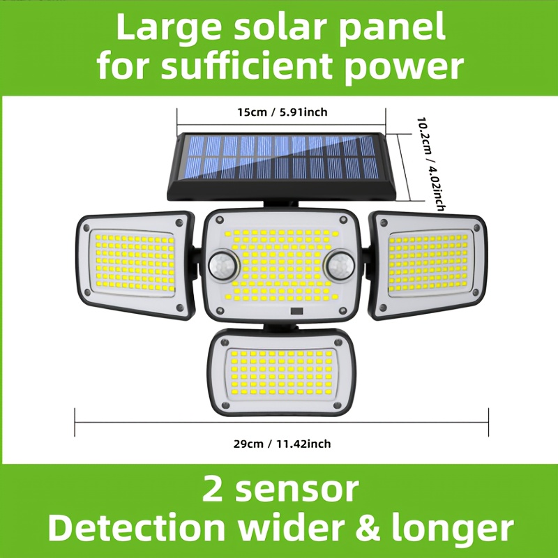 4-Head Dual-Sensor Solar Human Body Induction Wall Lights, Integrated Multi-Head Solar Courtyard Wall Road Lighting - 3000LM LED Motion Sensor Outdoor Lights, 4-Head Security Lights, Easy to Install, 270° Wide-Angle Flood Wall Lights