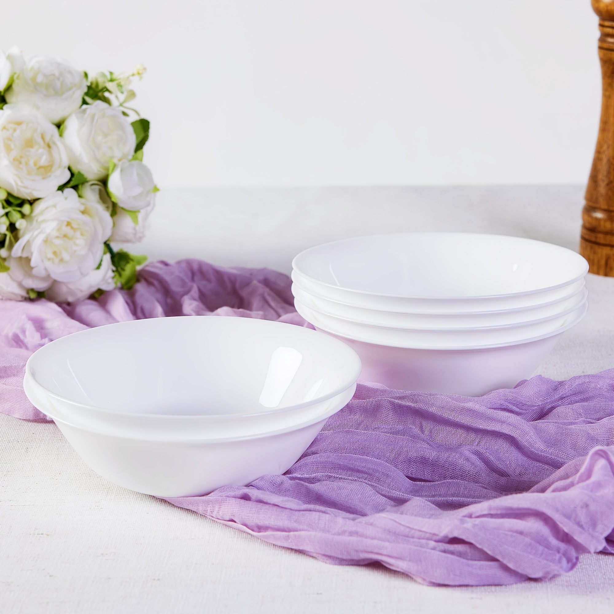 TEMU 6pcs, 14-oz Bowl Set, Lightweight Opal Glass Cereal Bowls, Microwave And Dishwasher Safe, Round Bowls For Rice, Breakfast, Desserts.