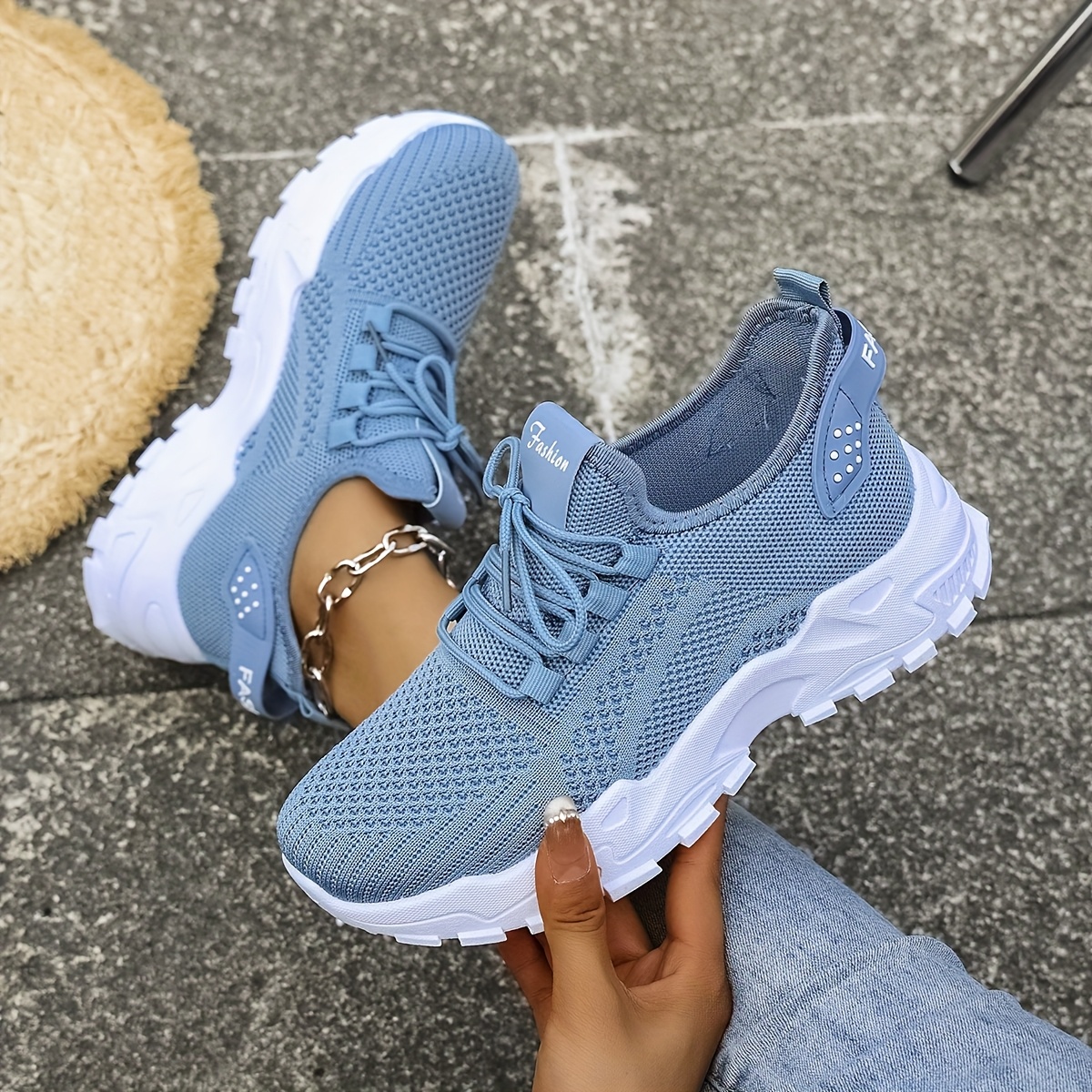 Image of Women' Casual Sneakers: Breathable Mesh Low-top Athletic Shoes With Lace-. Combines And Sporty Style For Summer Travel, Jogging, And Photogenic City Strolls. Lightweight Everyday Chic., Women Shoes