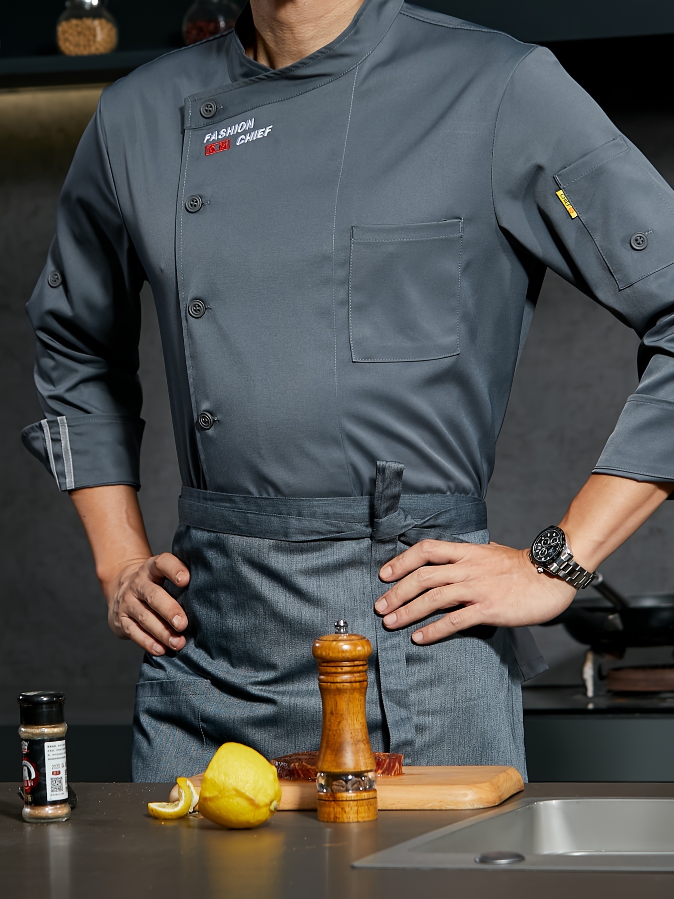 chaqueta cocinero larga color botones hombres Temu Chile