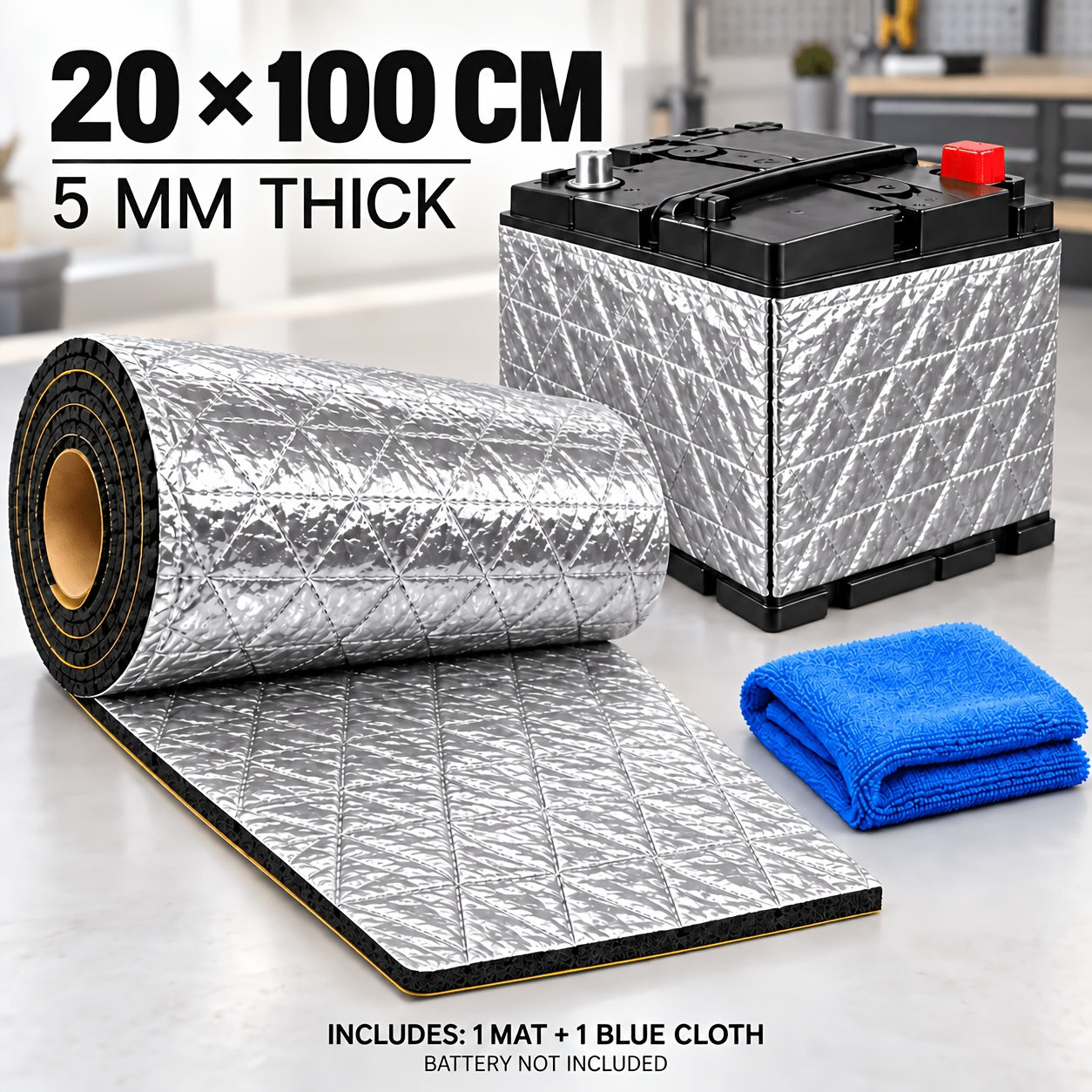 TEMU Protezione Batteria Auto Autoadesiva Spessa 5MM, Scudo Termico Isolante 20 X 100CM Tagliabile, Copertura Freddo Batteria, Adatta per Sedan SUV