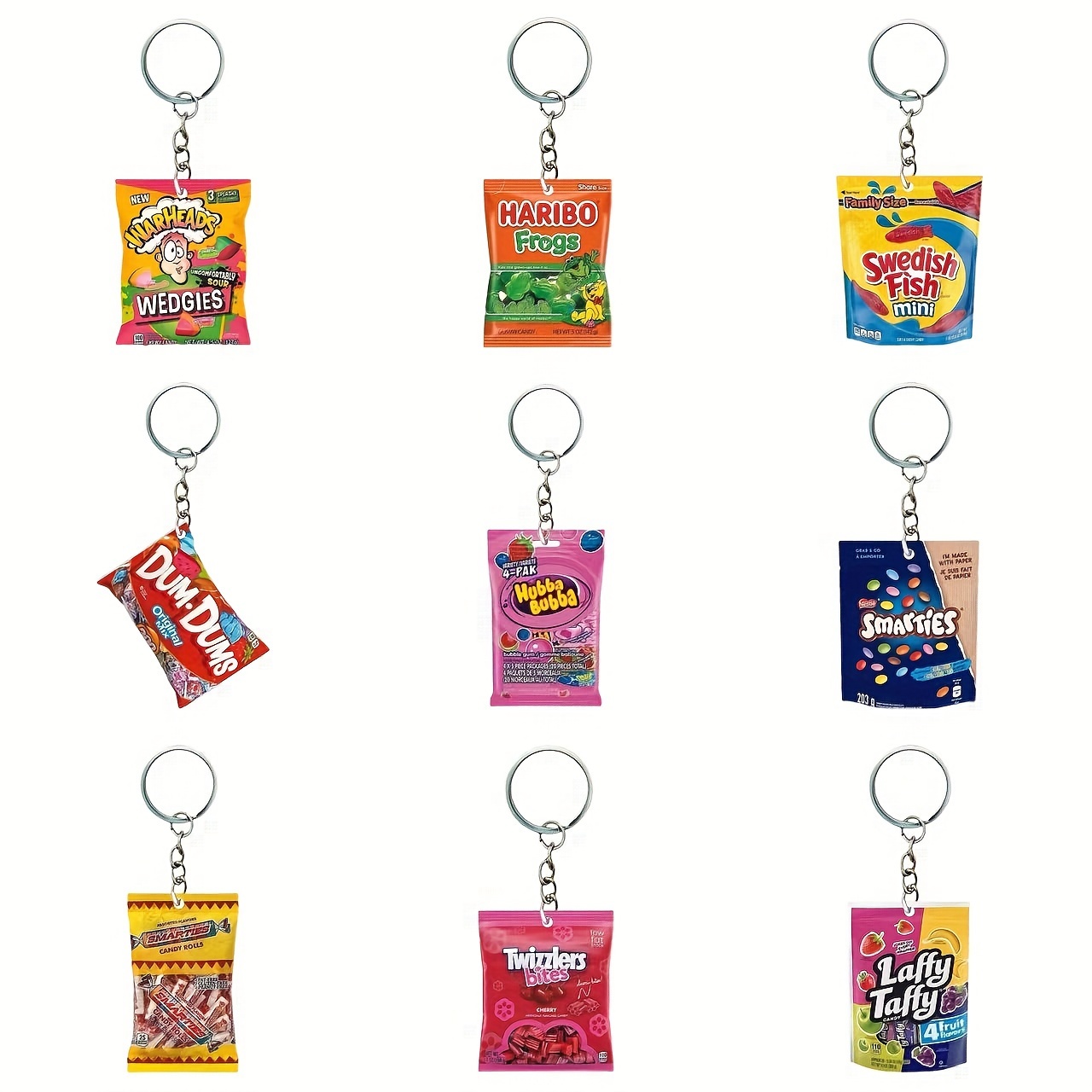 

9-piece Acrylic Snack-themed Keychain Set, Cartoon Candy & Treats Design, Fun Novelty Food-shaped Keyrings For Party Decor, Sour & More, Birthday Gift For Women