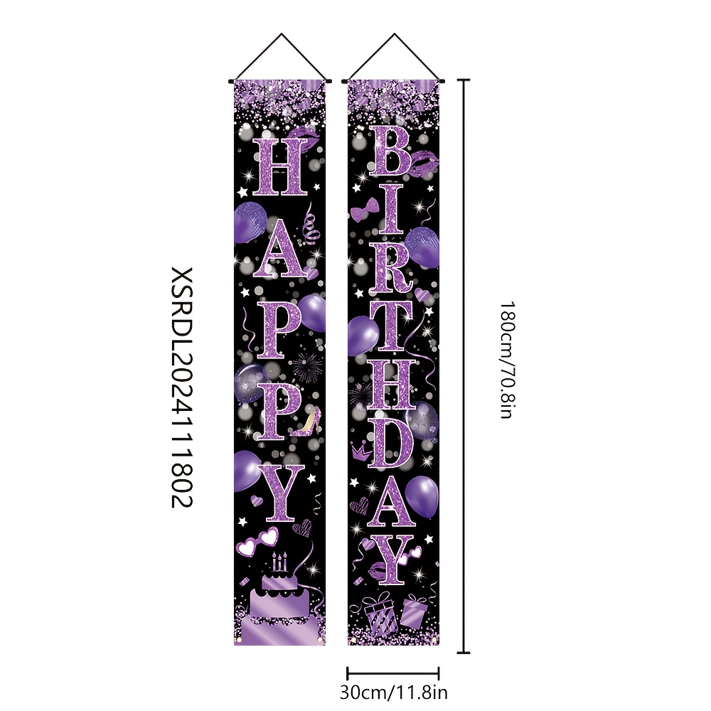 Image of A Set Of Birthday Party Porch Flags Measuring 180cm By 30cm, Featuring A Black And Purple Design For Door And Wall Decoration, Suitable For Home And Celebrations, Made From Durable Polyester
