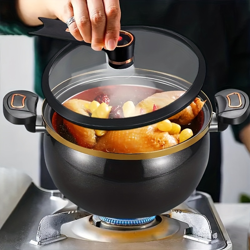 7l Multi- Pot, Large Capacity Design, Double Handles, Easy To Pick Up And , Multi-functional Cookware, Thick Iron Structure, Durable Material, Stylish Kitchenware, Glass Lid, Suitable For Soups, , Etc