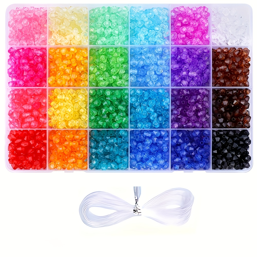 2800pcs 6mm Bicone Beads, 24 Colors Rainbow Acrylic Beads Loose Spacer Set With Container Box For Making And Stringing Crafts, Includes Elastic Cord