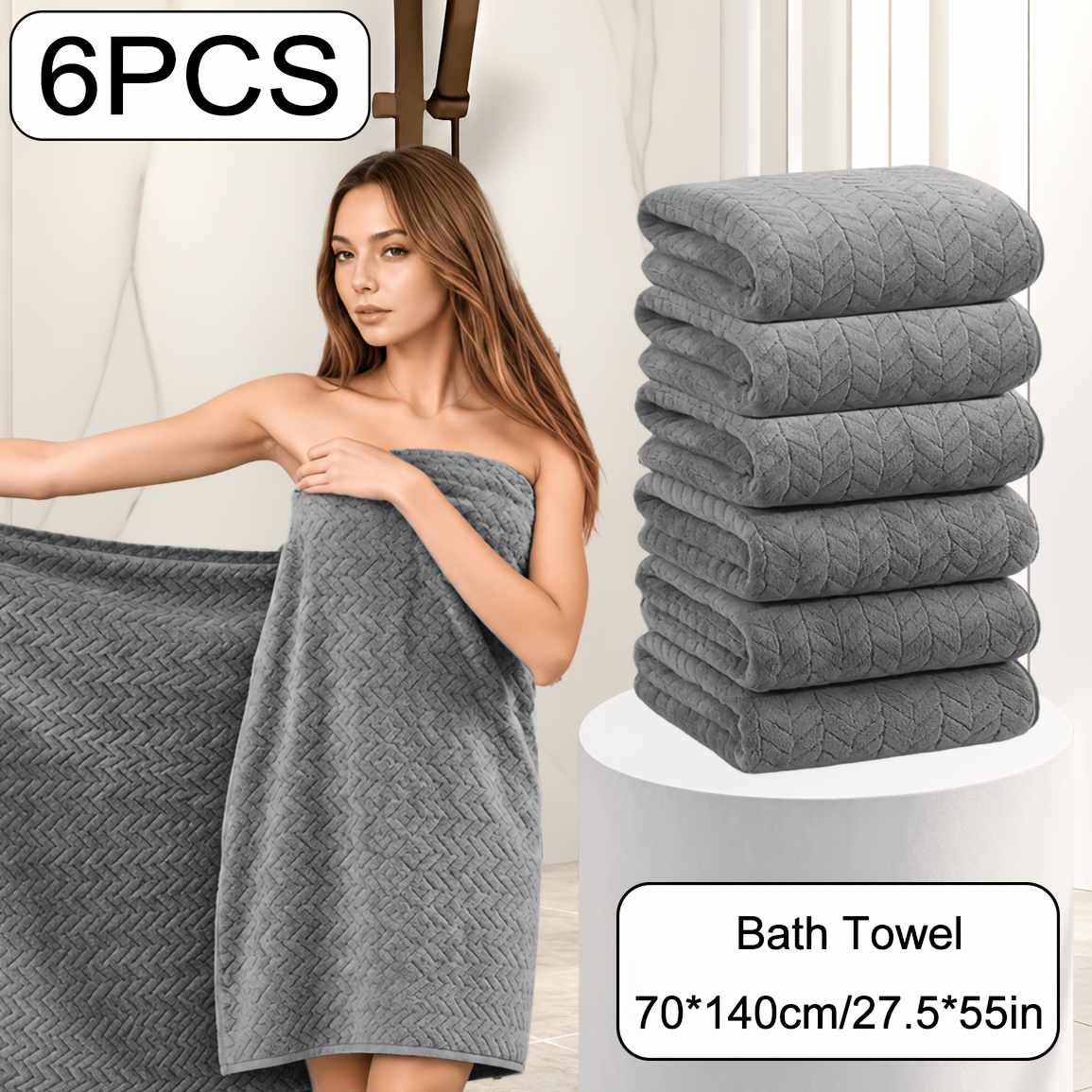 TEMU Oversized Striped Bath Towel 6pcs, Absorbent And Quick Drying Towel Bath Towel, High Quality Adult Bath Towel, Oversized To Wrap The Body,