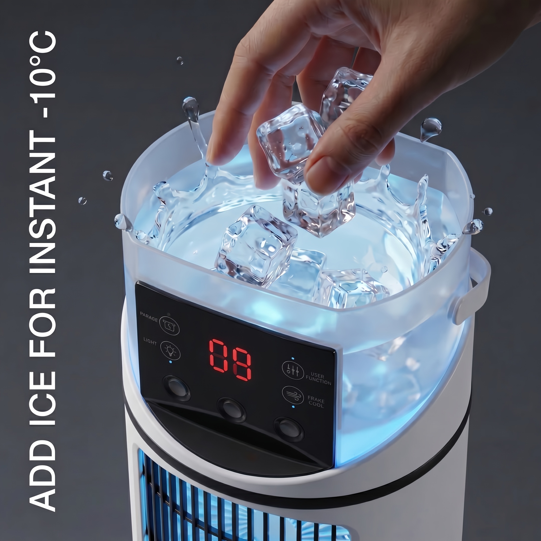 item picture 1set 3 in 1 portable cooling fan with led mood light and 9     with 2 ice packs and leather handle multipurpose humidifying mist cooler