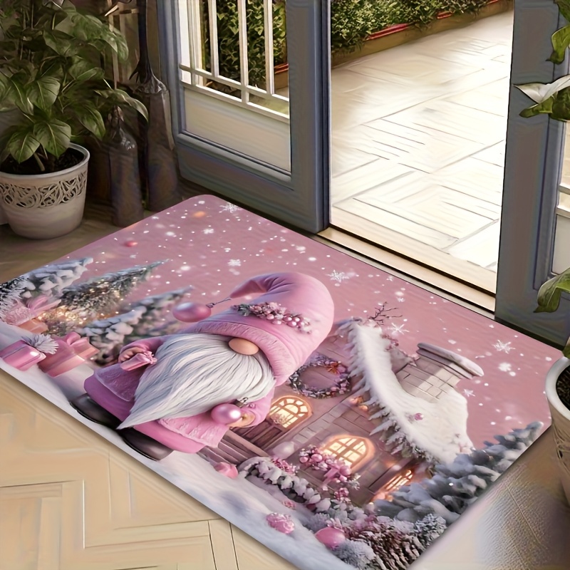TEMU 1pc, Dokriy, Winter Christmas Outdoor Door Mat And Indoor Door Mat, Non-slip|soft|machine Washable, Christmas Rugscharming Pink Gnome Welcome