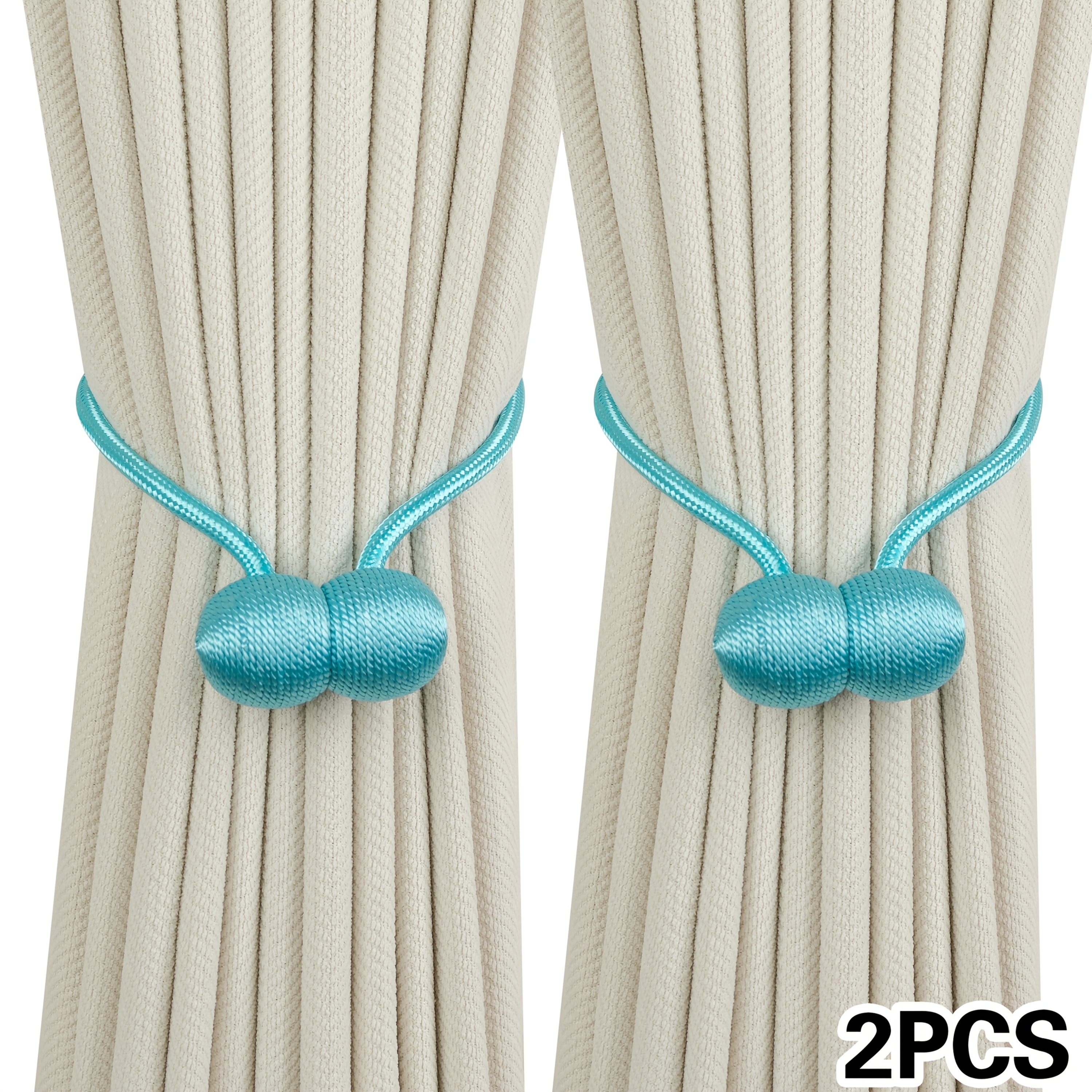 A Set of Two Modern Minimalist Magnetic Curtain Ties Is on, Featuring Thicker Twisted Ropes And Flexible Magnetic Ties. They Are Durable, Easy to Install, And Do Not Require Drilling, Making Them Perfect for Bedroom And Living Room Decor