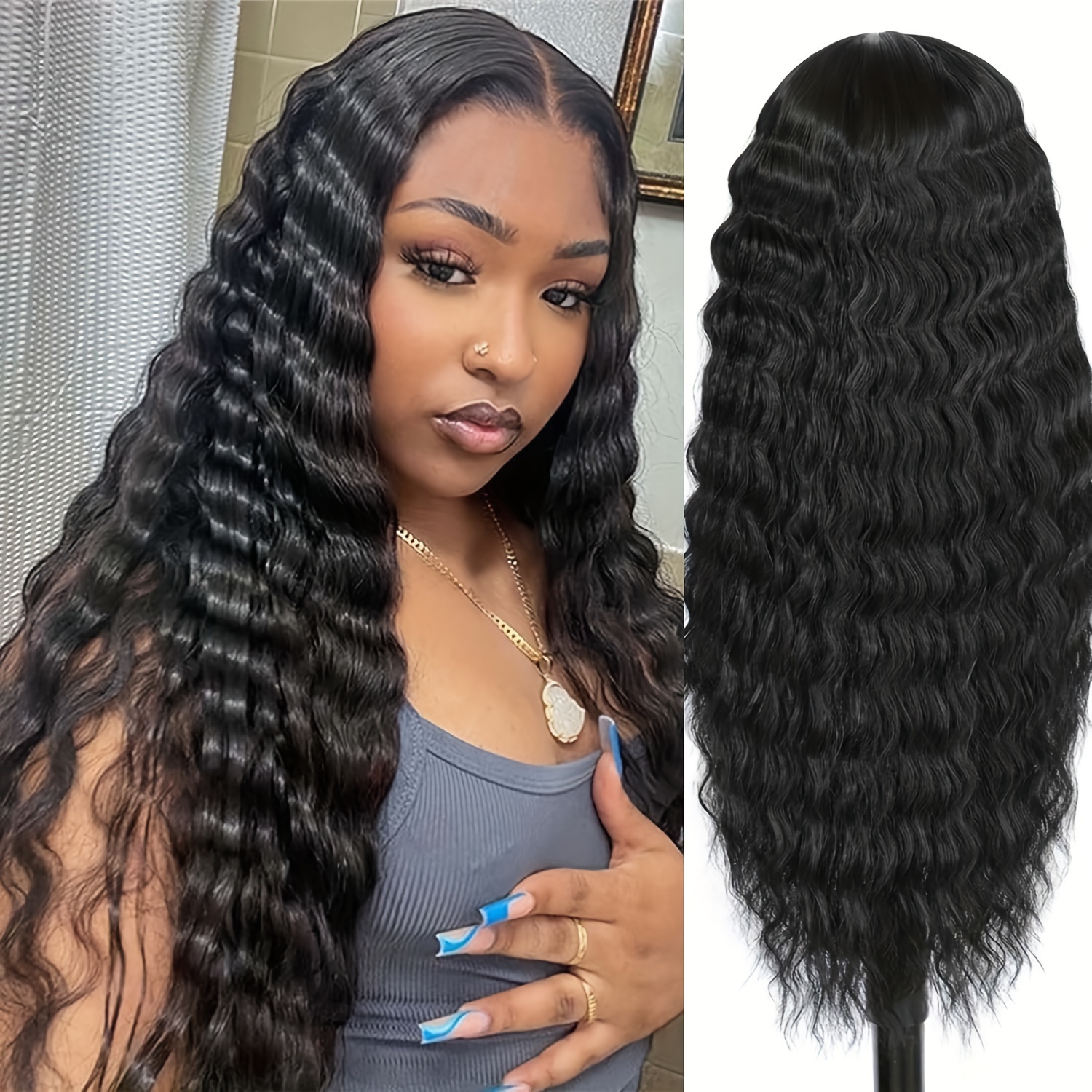 EASIHAIR Lace Front Long Wave Synthetic Wigs with ... – Grandado