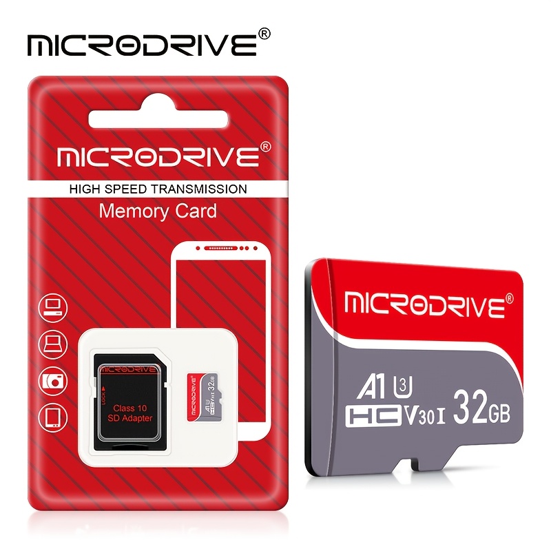 TEMU Carte Mémoire TF SD MICRODRIVE - Nouveau Design Rouge et Gris, Carte Mémoire 10 Niveaux, Carte Flash Haute Vitesse, Mini Carte Flash, 16 Go, 32