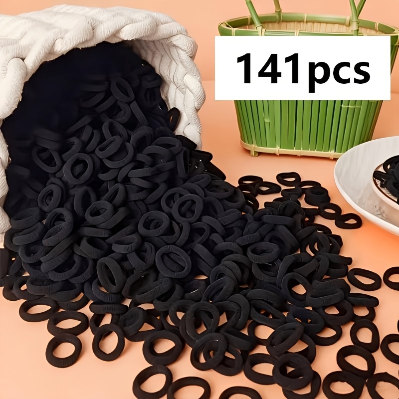 TEMU 141pcs Black Easy Elegant High-elasticity Non-damaging Hair Towel Circle Hair Ties Headwear Disposable Hair Bands Daily Commute Travel Hair
