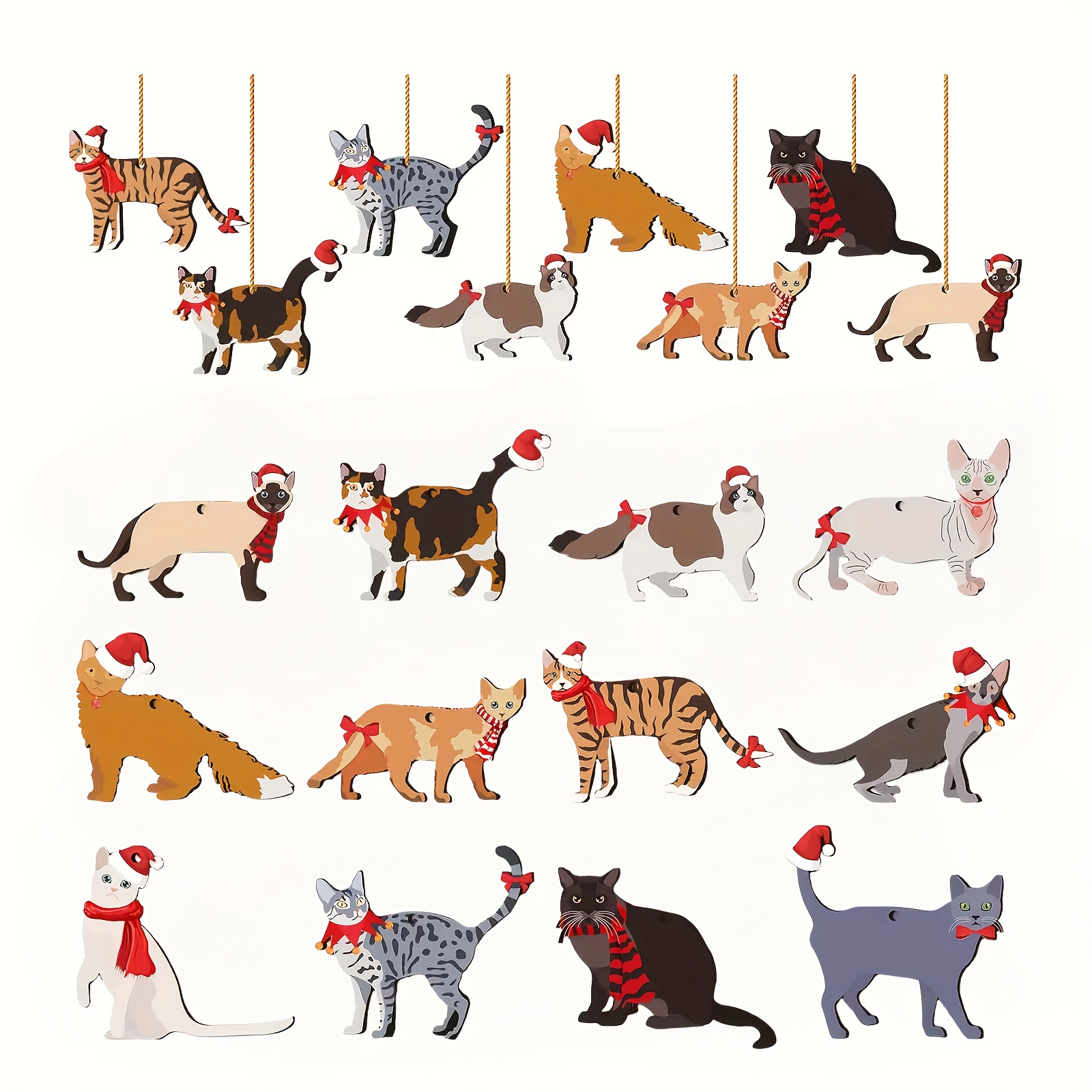 TEMU Whiskerwonders, confezione da 24 ornamenti vintage in legno a forma , decorazioni sospese multiuso, adatte per la casa, cottage degli degli