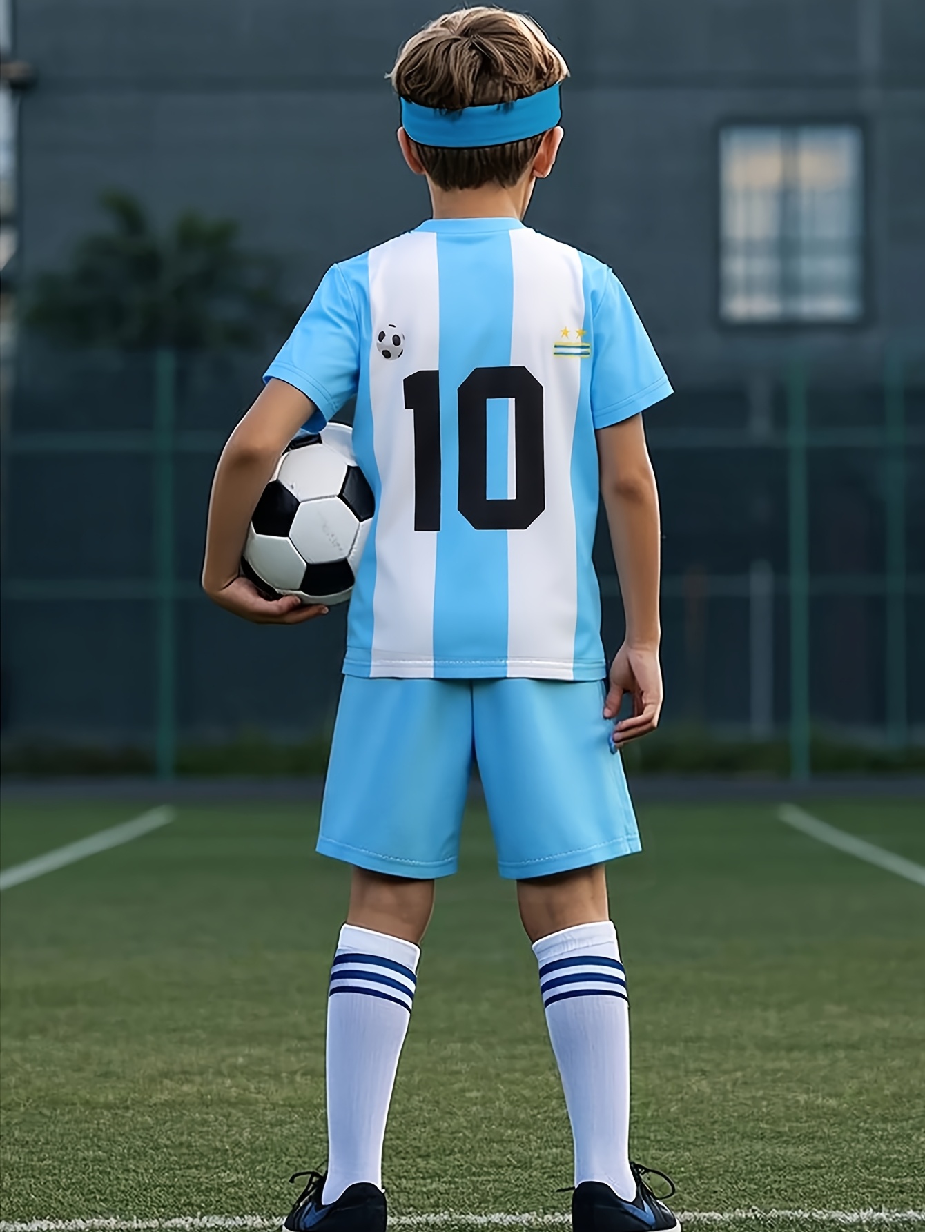 2pcs Conjunto de Camiseta de Fútbol del Equipo de Argentina para Niños  Kit con Shorts y Camiseta, Diseño a Rayas y Blancas