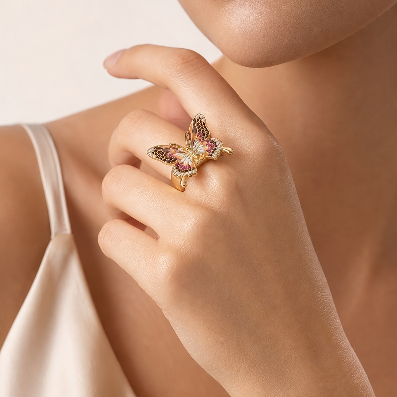 2pcs Big Butterfly Rings for Women, Golden Plated