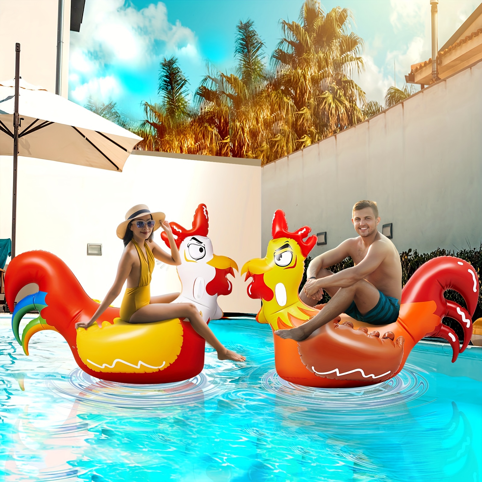 66 Inch Giant Inflatable Pool Float Game Set Funny Rooster Pool Floats  For Adults Giant Ride Ons For Outdoor Swimming Pool Family - Main Image