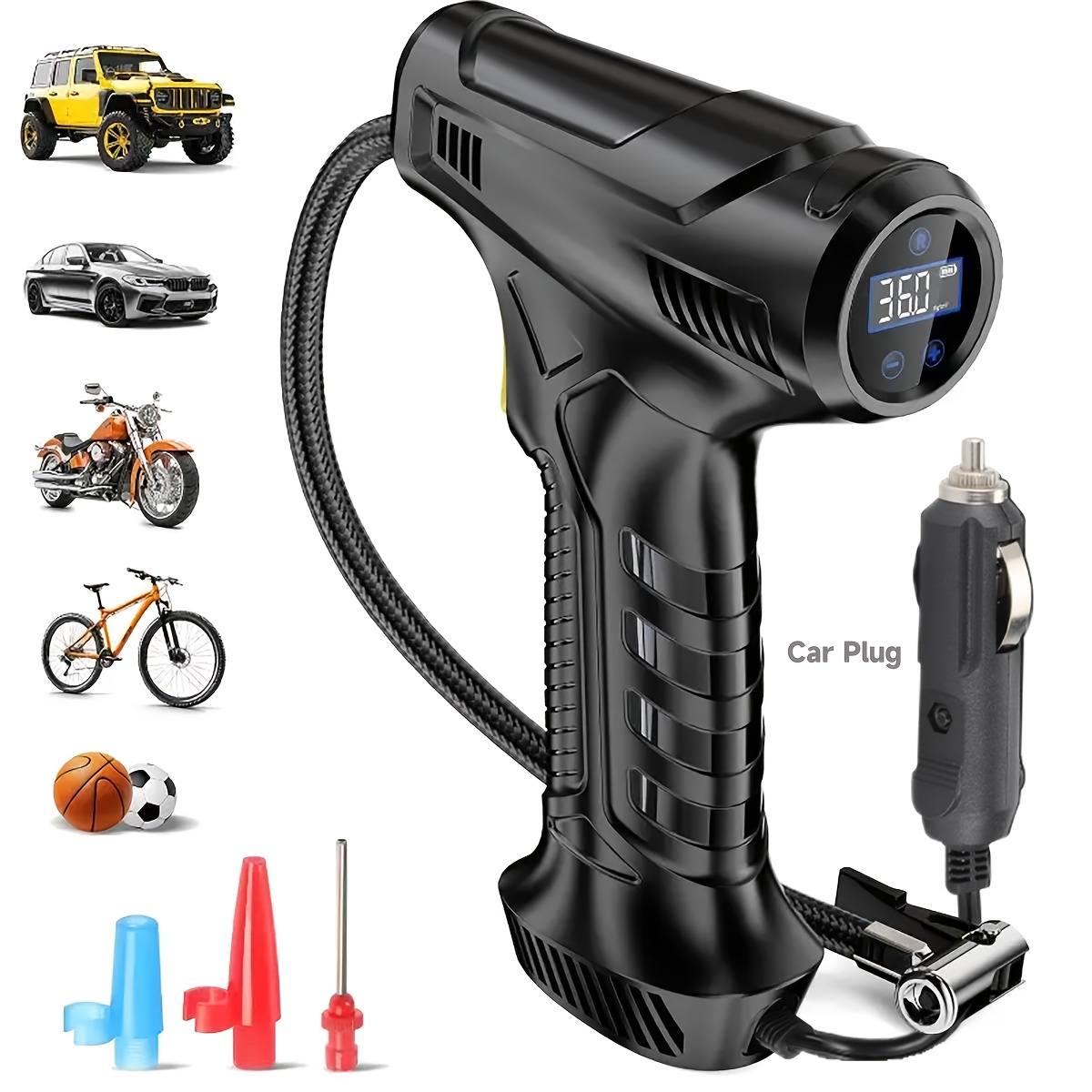 TEMU Air Pump For Car Tires, Tire Inflator Portable Air Compressor, Tire Air Pump For Car, Suitable For Bicycle Tires, Motorcycle Tires, And Types Of