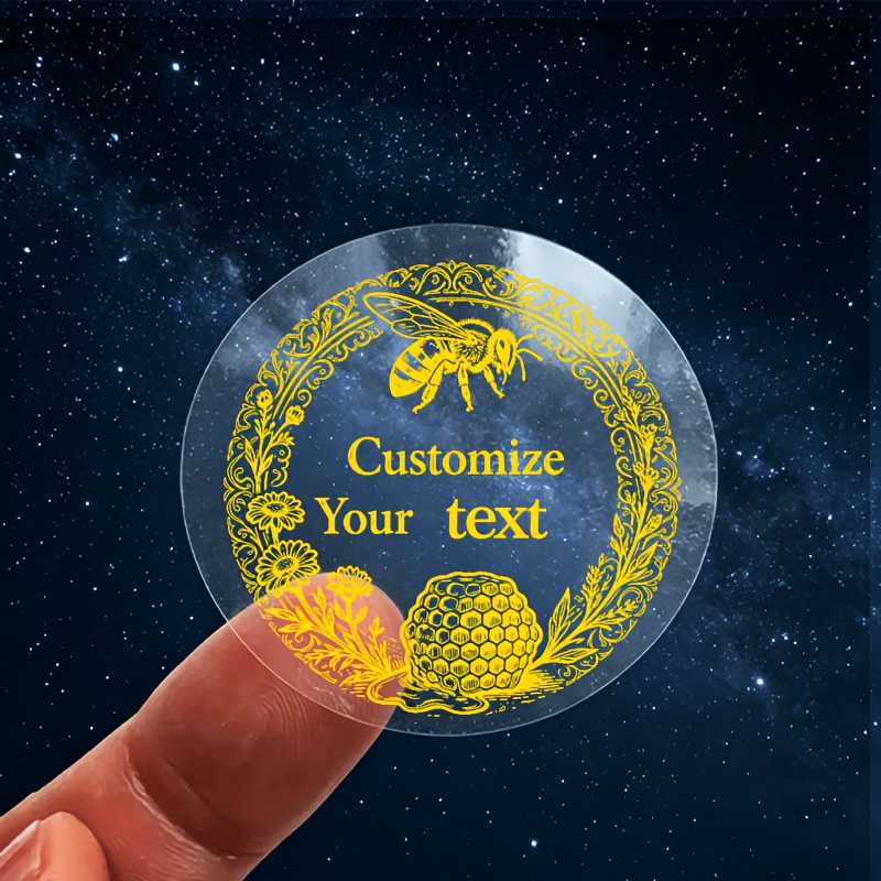 TEMU 100 Custom Transparent Stickers, Bee-style Name Labels, In Golden Transparent Sticker Options, Handmade Personalized Business Packaging Stickers
