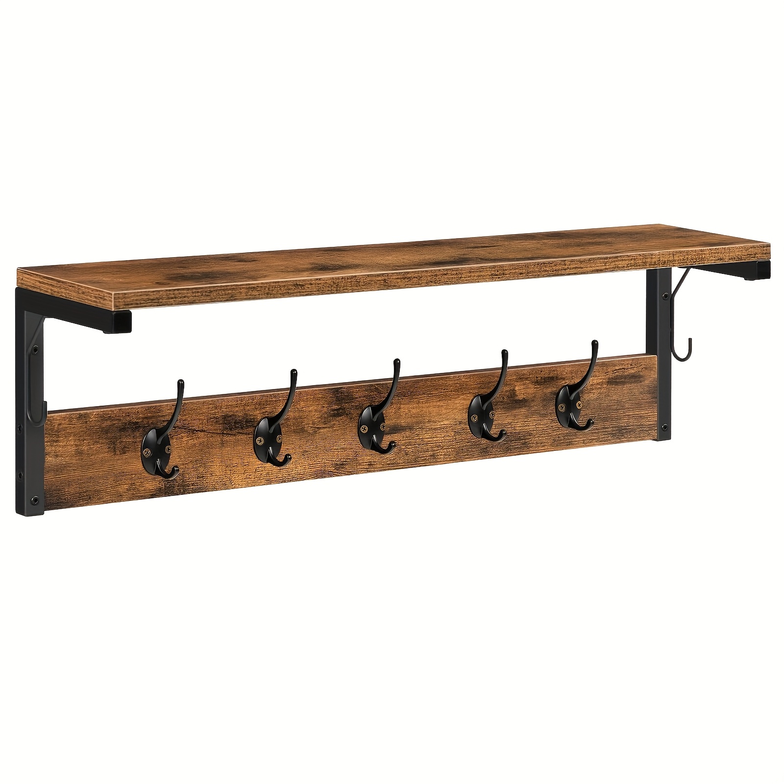 Image of A Coat Rack In A Dark Brown-black End, Featuring Hooks And A Shelf, Ideal For Wall Storage In , Living Area, And Kitchen
