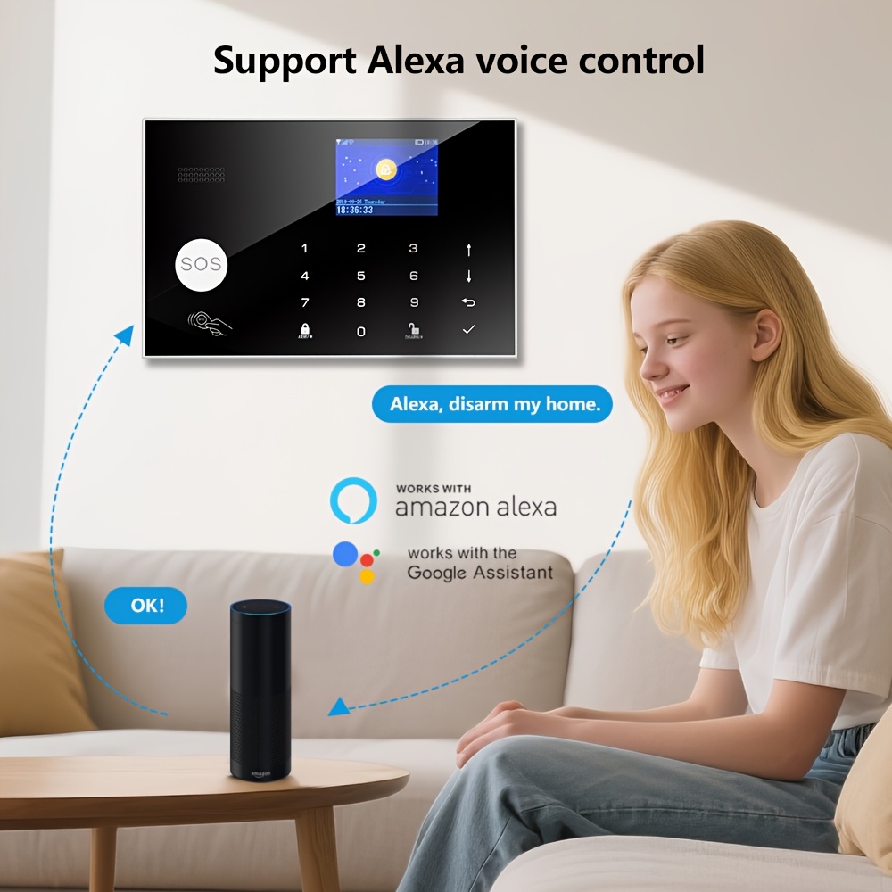 Sistema de Alarma para Hogares Inteligentes TUGARD con WiFi y GSM, Compatible con Alexa & Google Assistant, Sensores de Puertas/Ventanas, Detectores de Movimiento, Siirena, Integración a Cerraduras Intelligente, Control por Apps como Tuya, Sin Cuota Mensual, Voltaje Global 220-240V, Enchufe EU, Integra Amazon Alexa e Google Home, Respaldo en GSM, Fuente de Energía Incluida, Fácil Instalación para Seguridad del Hogar o Villa