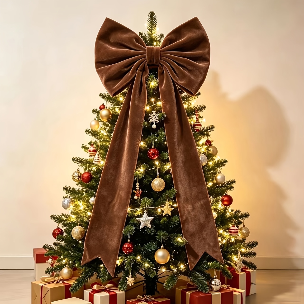 TEMU Velvet Christmas Bow With Long Tassels. Hung On Doors, Walls, Wreaths, Fireplaces, Or Curtains; Suitable For Christmas Decorations, And Can Be