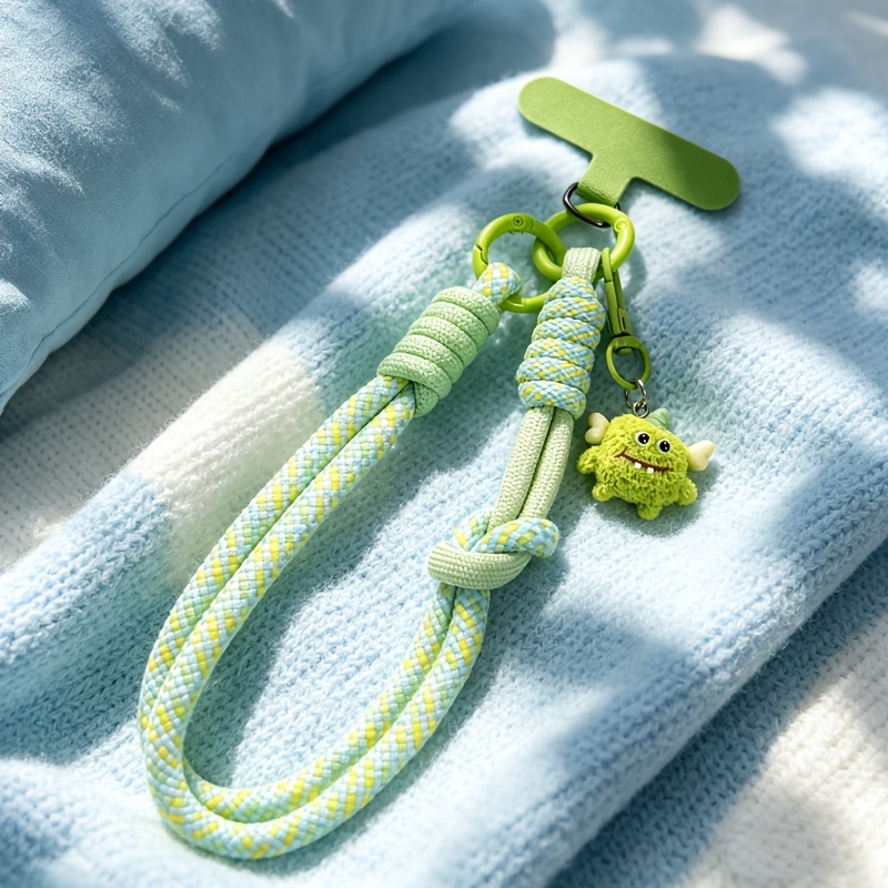TEMU 1pc Dopamine Color Velvet Texture Monster Pendant Woven Double-tone Phone Lanyard, Anti-loss Hand Carry Wrist Strap, Thickened Wear-resistant