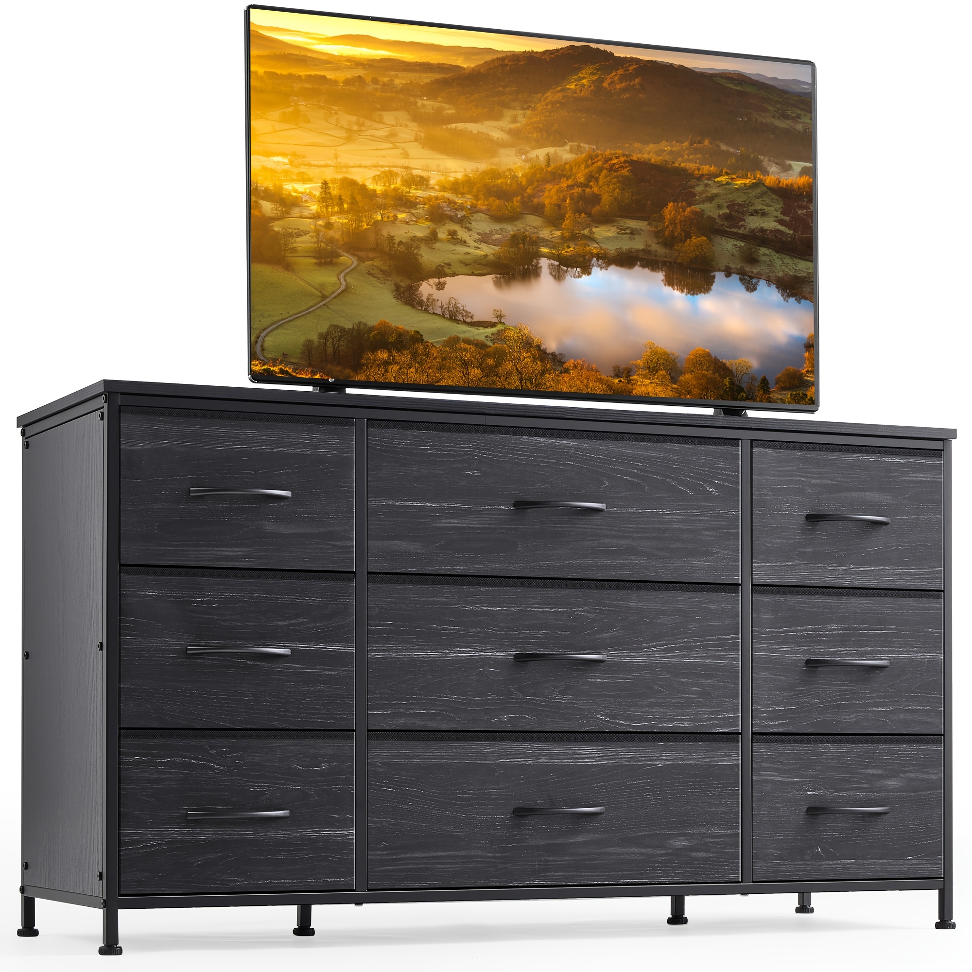 

Dresser Tv Stand With 9 Drawers For 60'' Tv Stand For Bedroom Long Dresser For Bedroom Wide Dressers & Chests Of Drawers, Sturdy Metal Frame & Wood Top, Dresser For Bedroom, Closet, Hallway,