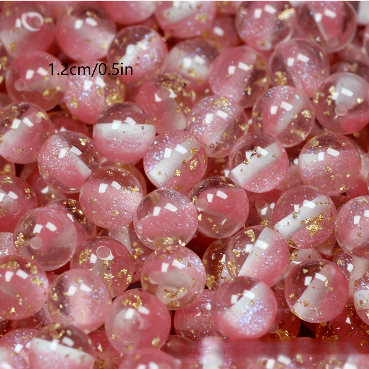 

Acrylic Round Resin Beads With Golden Foil Flakes, 12mm, Pack Of 10 - Ideal For Diy Phone Charms, Keychains, Bracelets, And Car Accessories