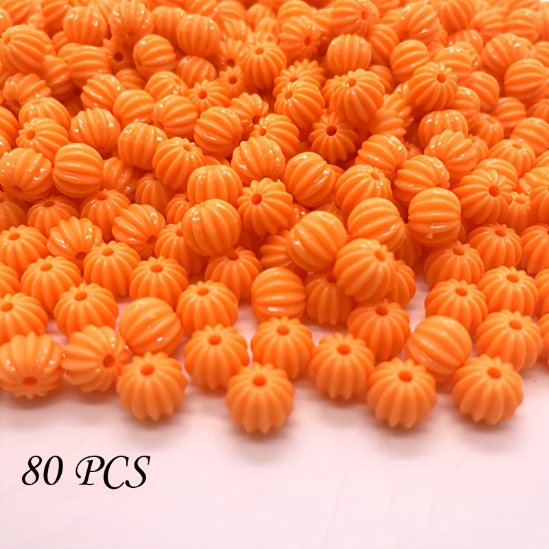 TEMU 80pcs Perles Citrouille Orange Vif, 1Cm, Perles d'Espacement Acryliques Libres pour Bracelets, , Cordon de Téléphone, Fabrication de Porte-clés