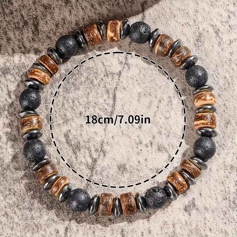 Men's Handmade Natural Lava Bead - Bohemian Style Elastic Stretch Design, Durable Daily Jewelry Gift Suitable For Men, Casual Special Occasions, Rustic Charm And Modern