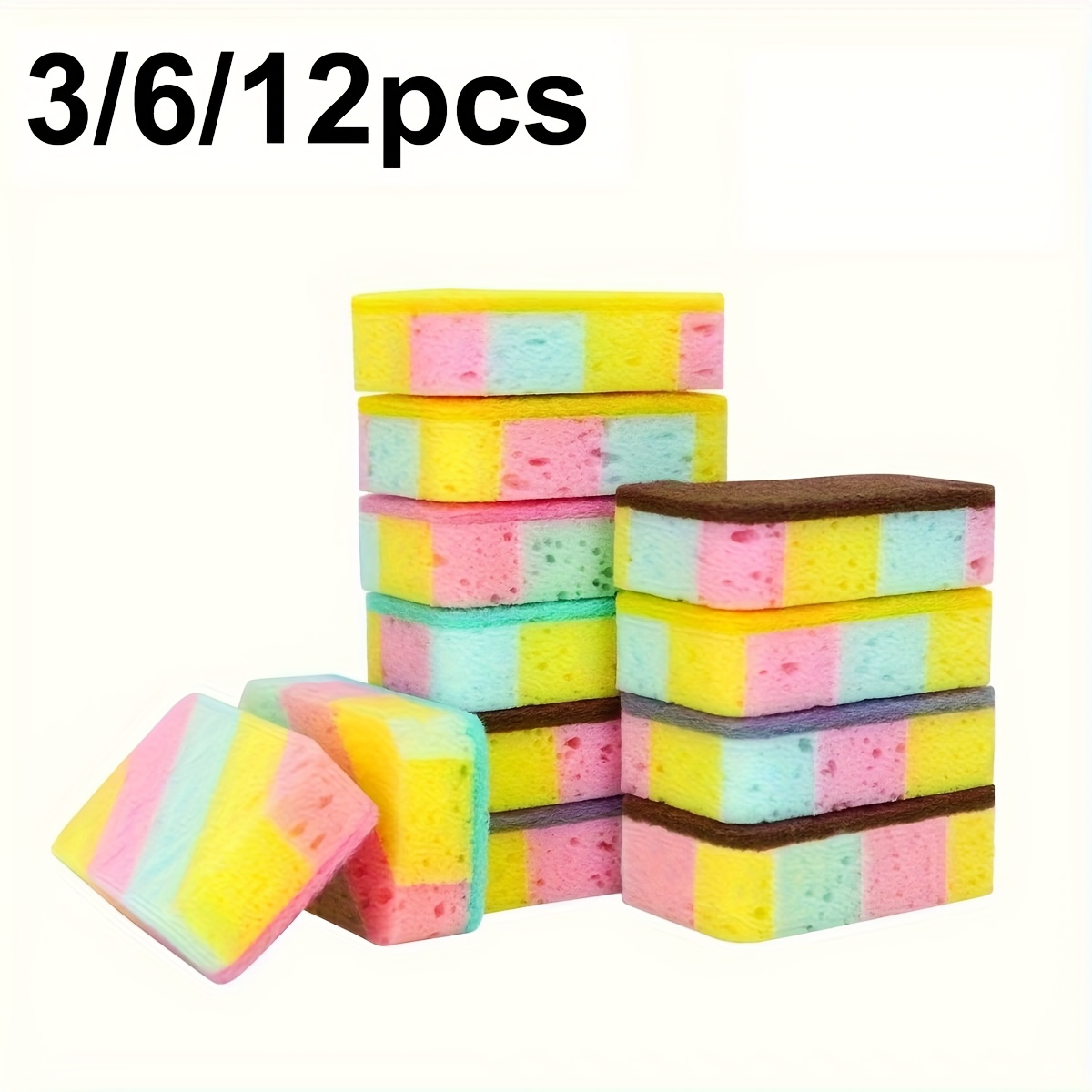 3/6/12pcs High Absorbency Dual-Sided Scrub Sponges - Color-Blocked Polyurethane Dishwashing Pads, Rectangular Ergonomic Design for Heavy-Duty Cleaning & Scrubbing, Hand Wash Only (Random Colors), Sponges for Washing Dishes, Dualsided Sponge, Durable Kitchen Sponge, Scratchfree Scrubbing