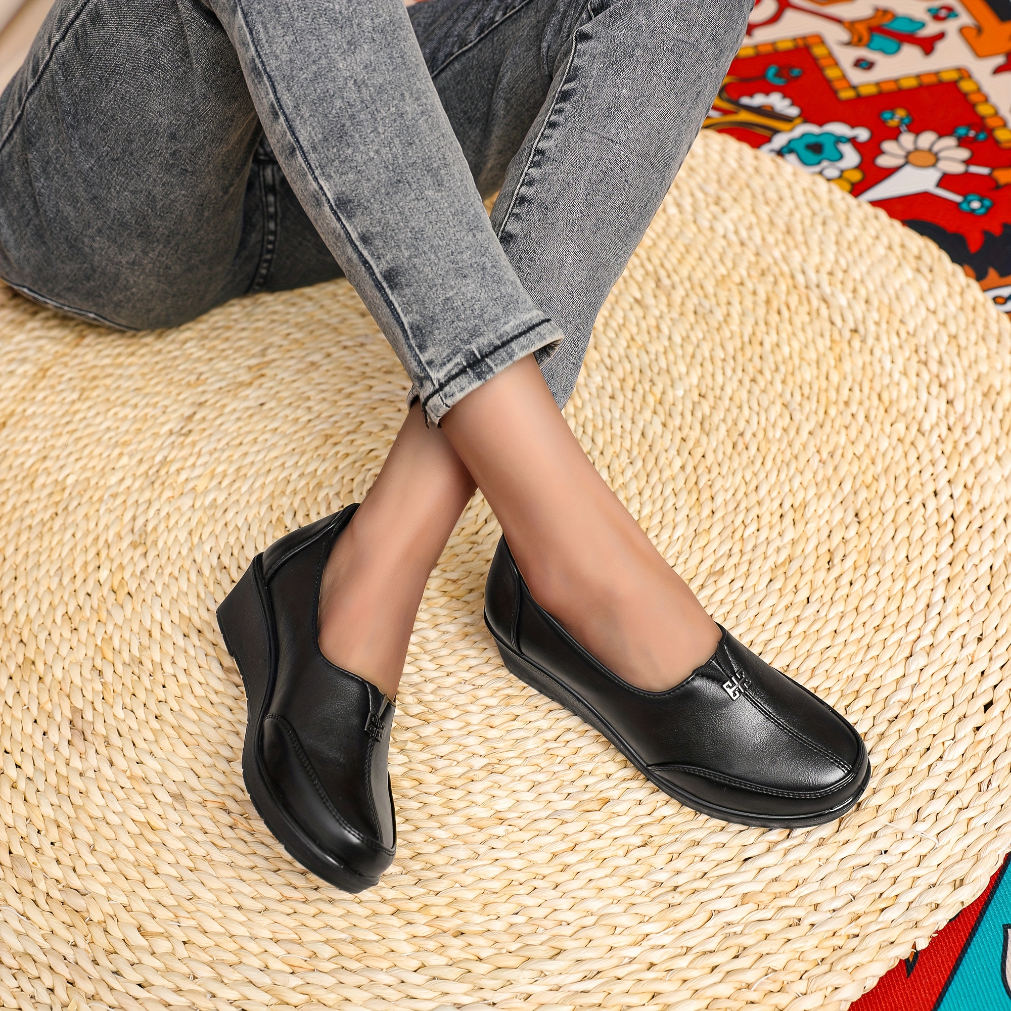 mocassins légers à enfiler pour femmes - semelle souple confortable, talon compensé épais, chaussures décontractées à couverture    , parfaites pour   ou le tenue décontractée, chaussures épaisses 1
