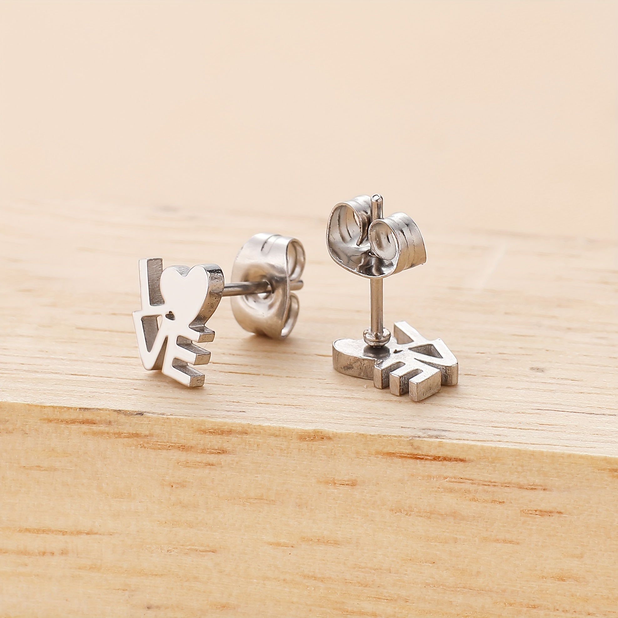 Image of Letter Stainless Steel Stud Earrings Valentine's Day Ear Ornament