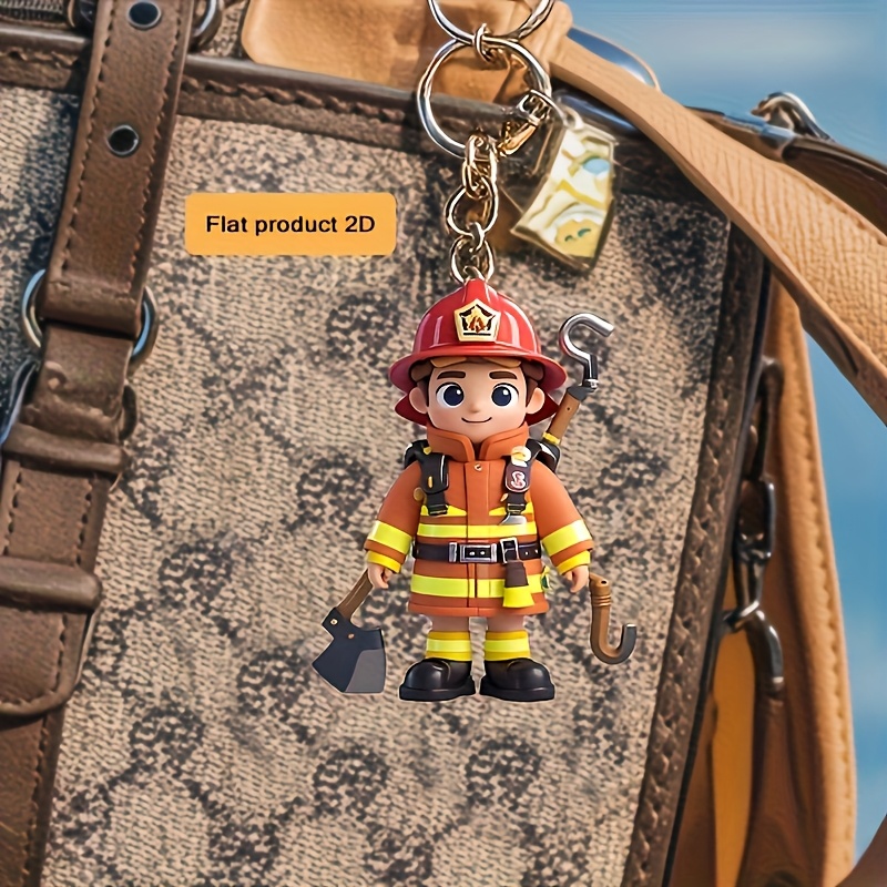 TEMU 2D Plat, 2D Plat Brandalarm en Brandweerman Sleutelhanger, Meerdere Stijlen Beschikbaar, Acryl, Duurzaam, Amerikaanse Brandweerman, 2D Plat