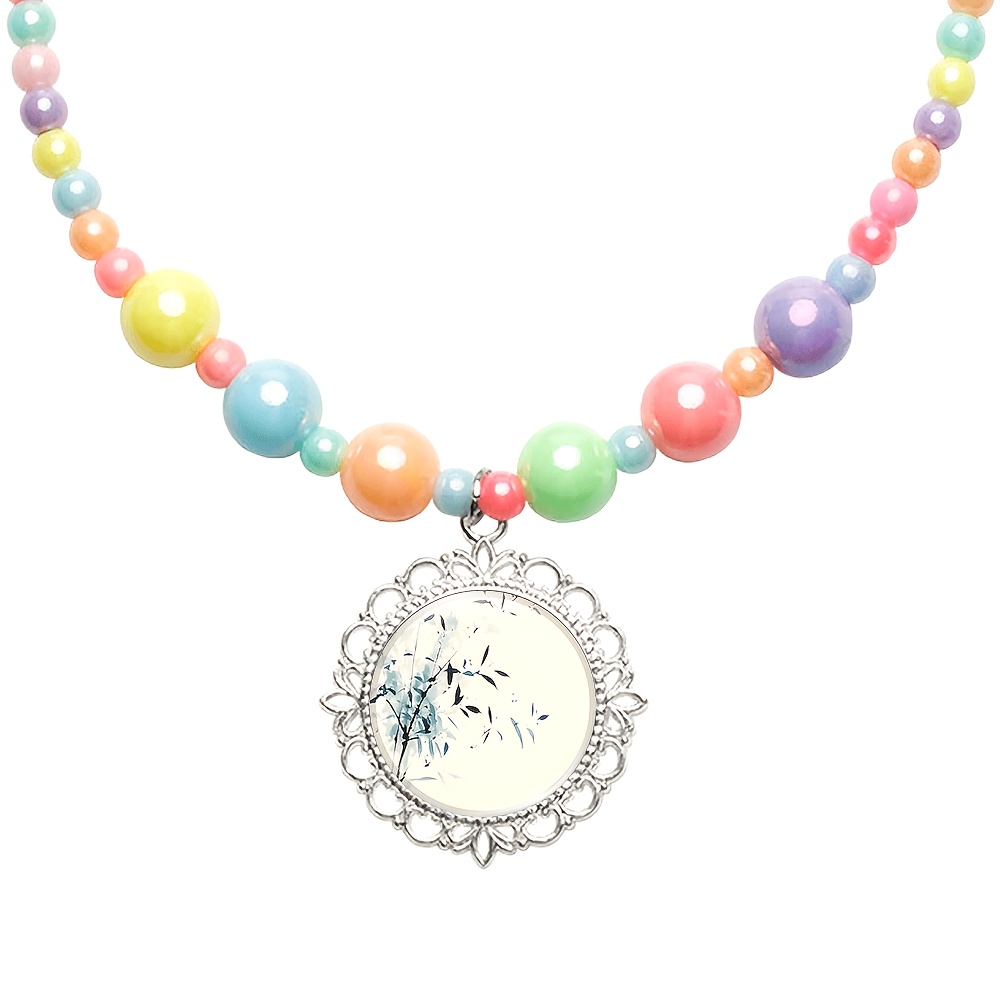 2pcs Ink Bamboo Women's Necklace & Bracelet Set, Random Colors