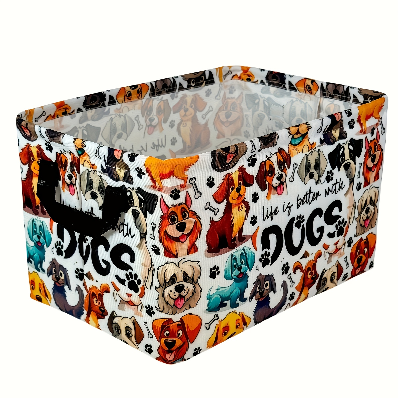 TEMU 1pc Cute Cartoon Dogs Paw Print Shelf Baskets, Better With Dogs Collapsible Storage Bin With Handles For Room Pet Organization