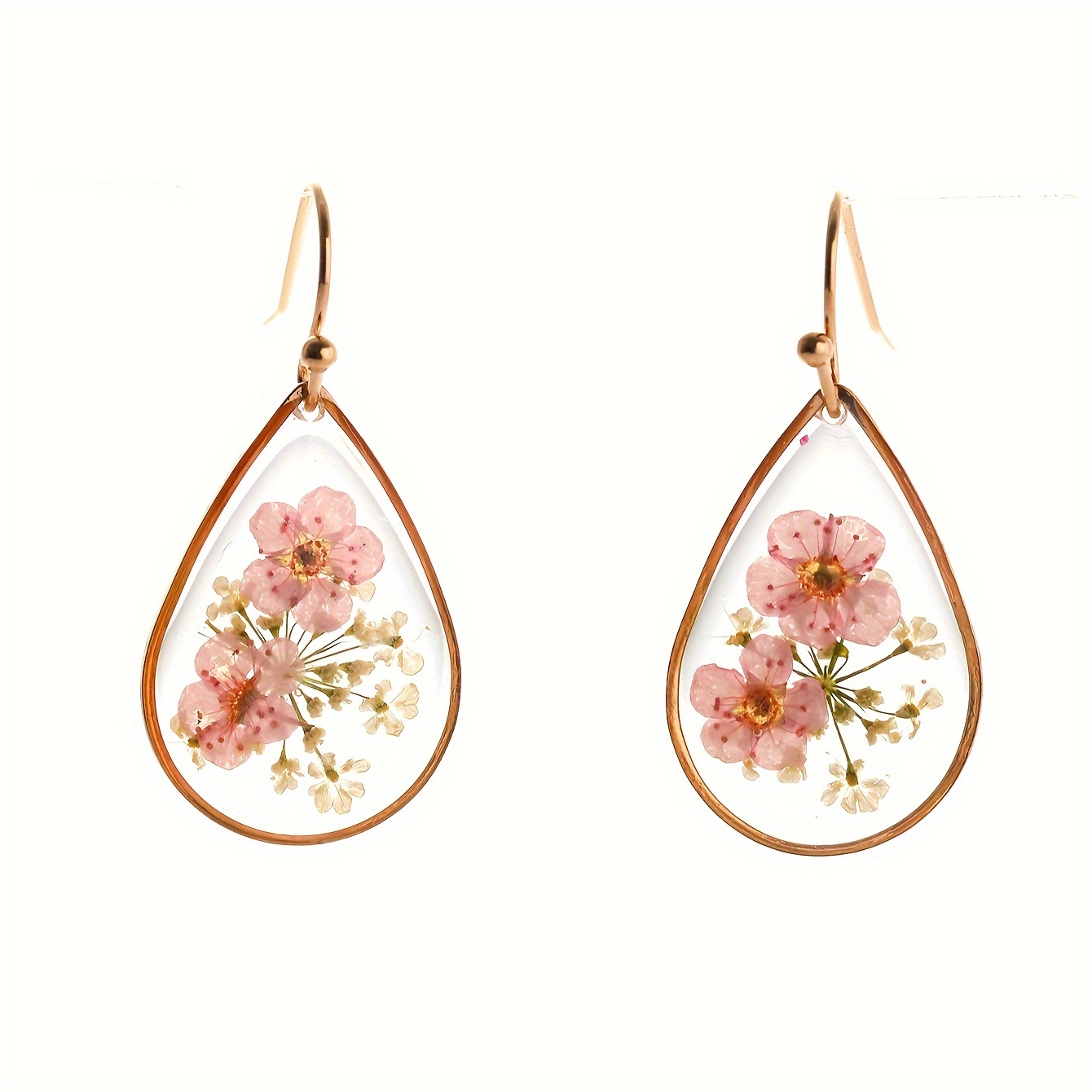 

Chic Minimalist Dried Flower Drop Earrings - Resin & Copper, Casual Attire