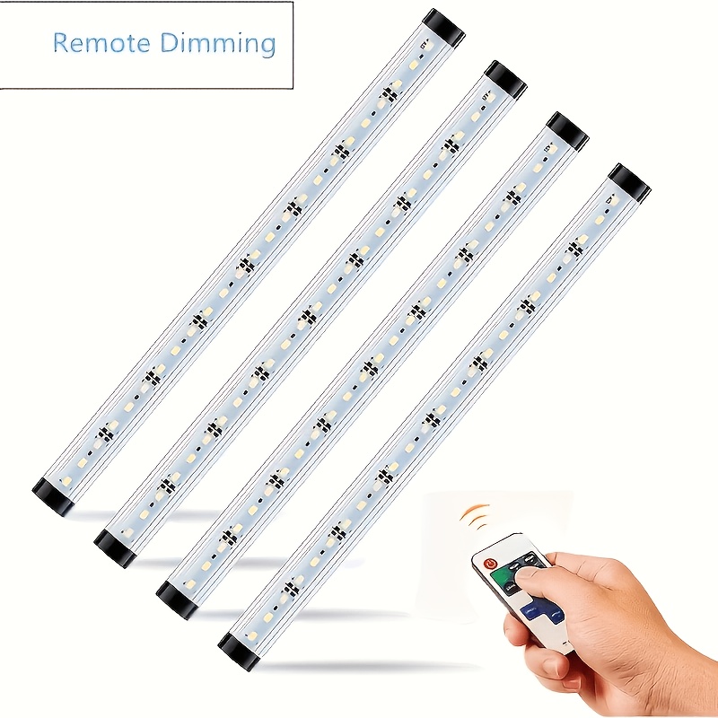 led under cabinet lighting kit a set of 4 extendable led light strips with a dimmable remote control suitable for cabinets wardrobes storage units countertops and closet lighting
