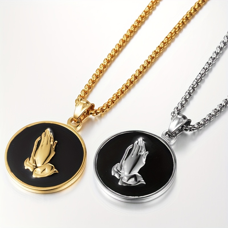 

Stainless Steel Vintage Hands Medal Stainless Steel Pendant Necklace Men's Daily Lucky Jewelry