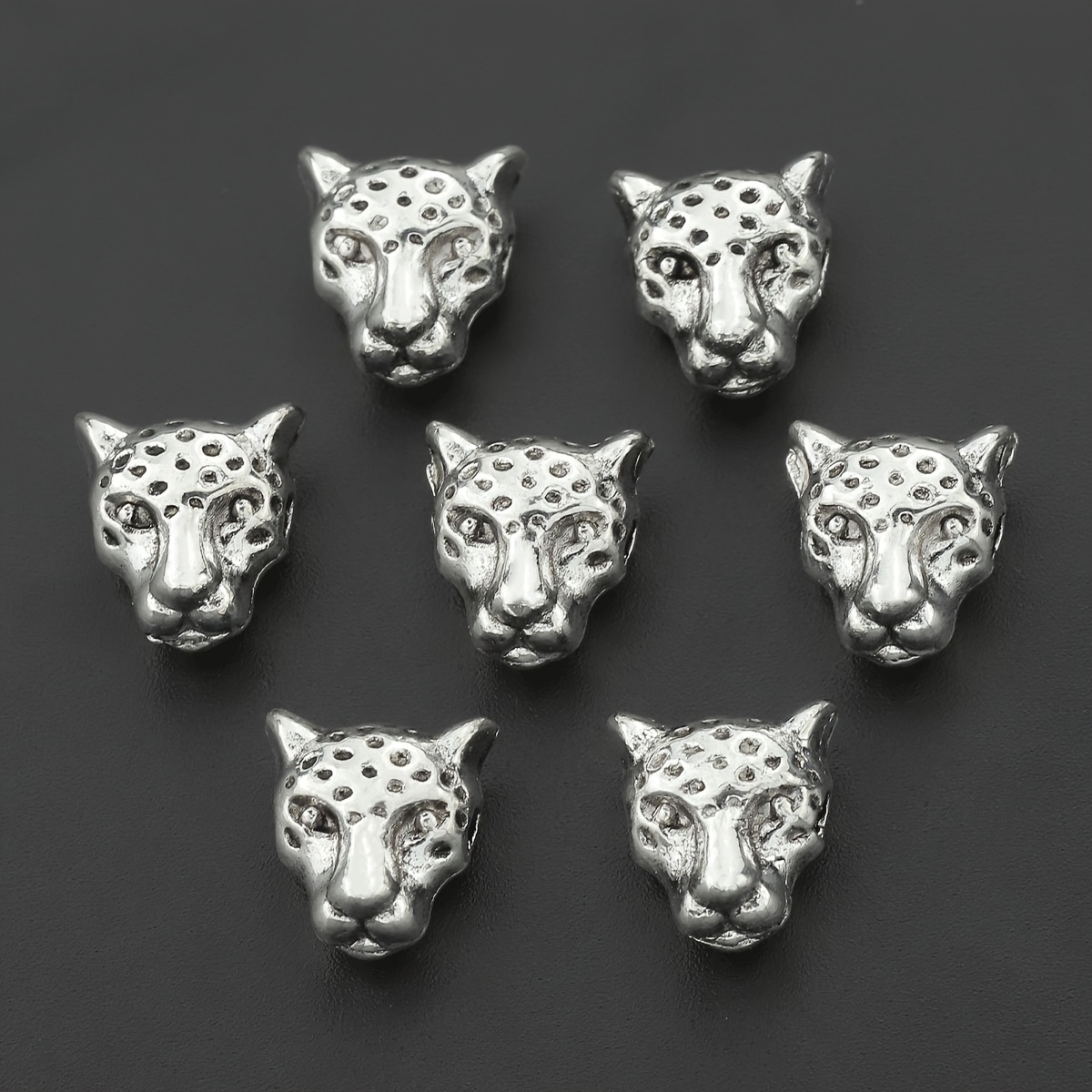 TEMU 10 Stk. 9mm Leopardenkopf-Abstandperlen, Tierkopf-Muster, Legierung, Distressed, 3D, gerades Loch, Kreuz-Abstandperlen, durchbohrte durchgehende