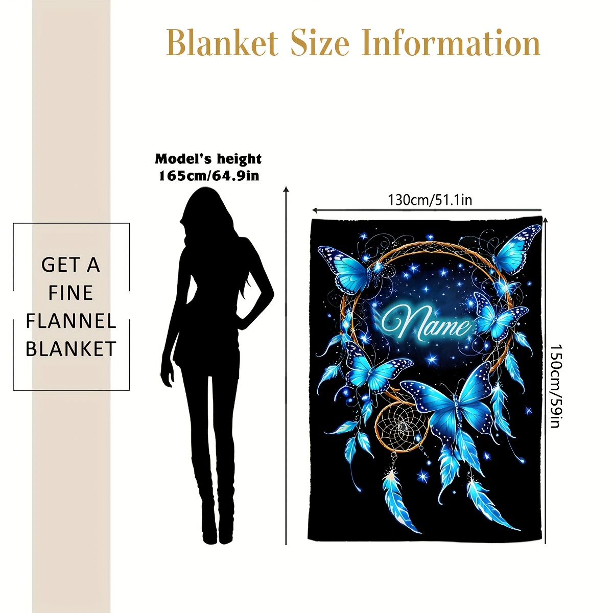 TEMU 1pc And Dreamcatcher Custom Name Flannel Throw Blanket - Comfortable, Lightweight, Warmth For Sofa, Travel, Camping, Office - Durable Digital