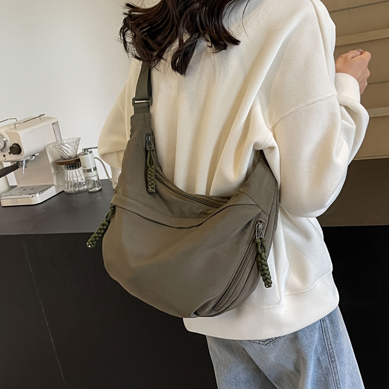 lightweight large capacity solid color crossbody bag zipper