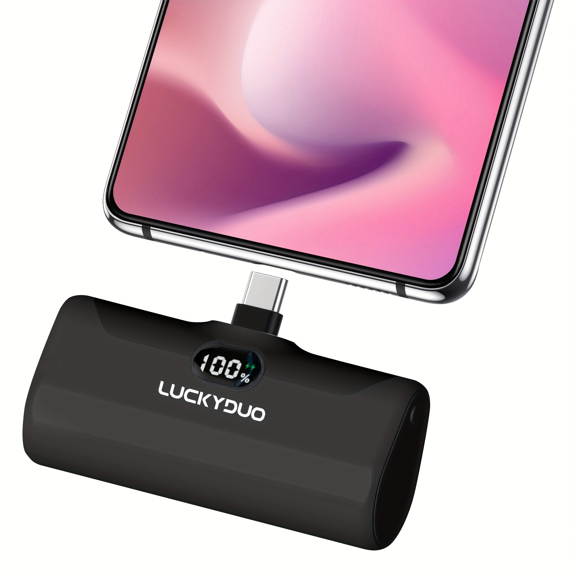 TEMU Batterie Externe USB-C Légère 5000mAh avec Support & Lumière LED, Mini Chargeur à Affichage Numérique pour Iphone 15/16/17/Samsung/Android